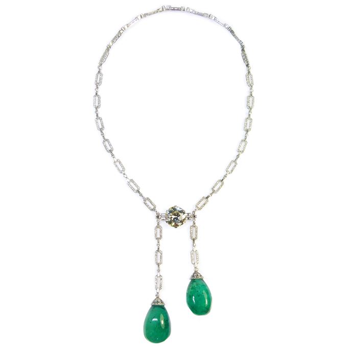 Double emerald drop and diamond sautoir necklace | MasterArt
